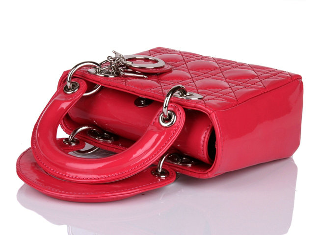 mini lady dior patent leather bag 6321 rosered with silver hardware - Click Image to Close